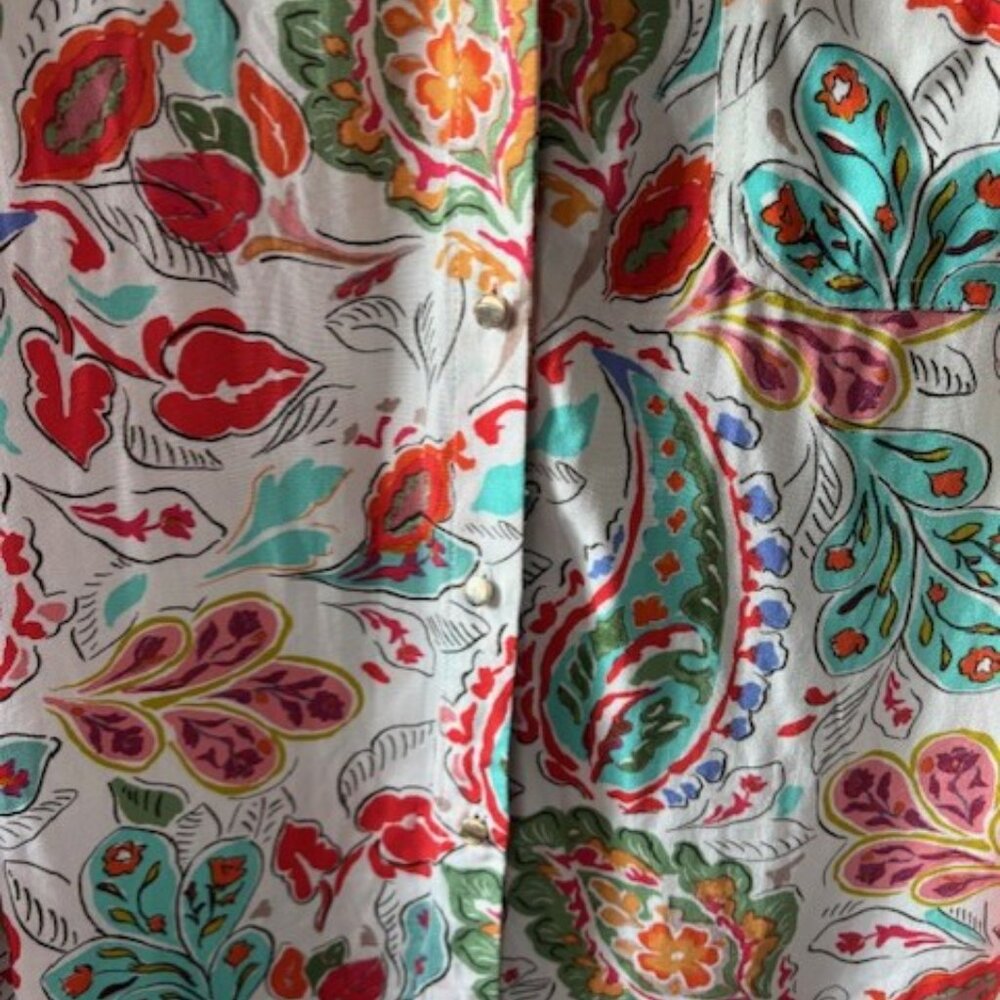 Zara Red White M Paisley Floral Print Long Sleeve V Neck Boho Luxe Festival Prep - Picture 6 of 8